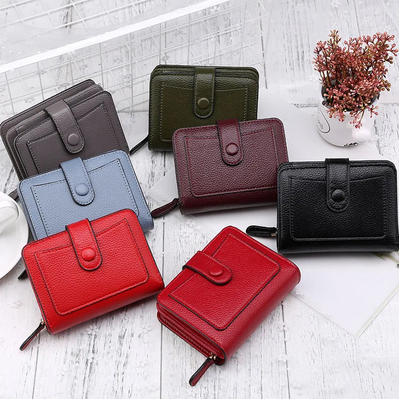 Women Wallets 2024 New Luxury Brand Red Black Small Mini Coin Purse Hasp Card Holder Lady Wallet Zipper Female Leather Buckle