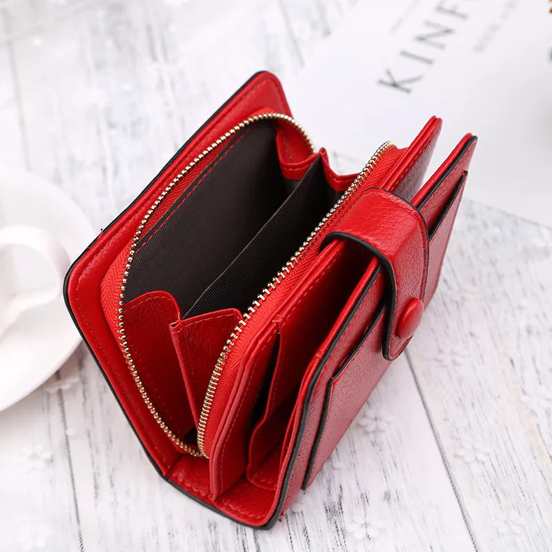 Women Wallets 2024 New Luxury Brand Red Black Small Mini Coin Purse Hasp Card Holder Lady Wallet Zipper Female Leather Buckle