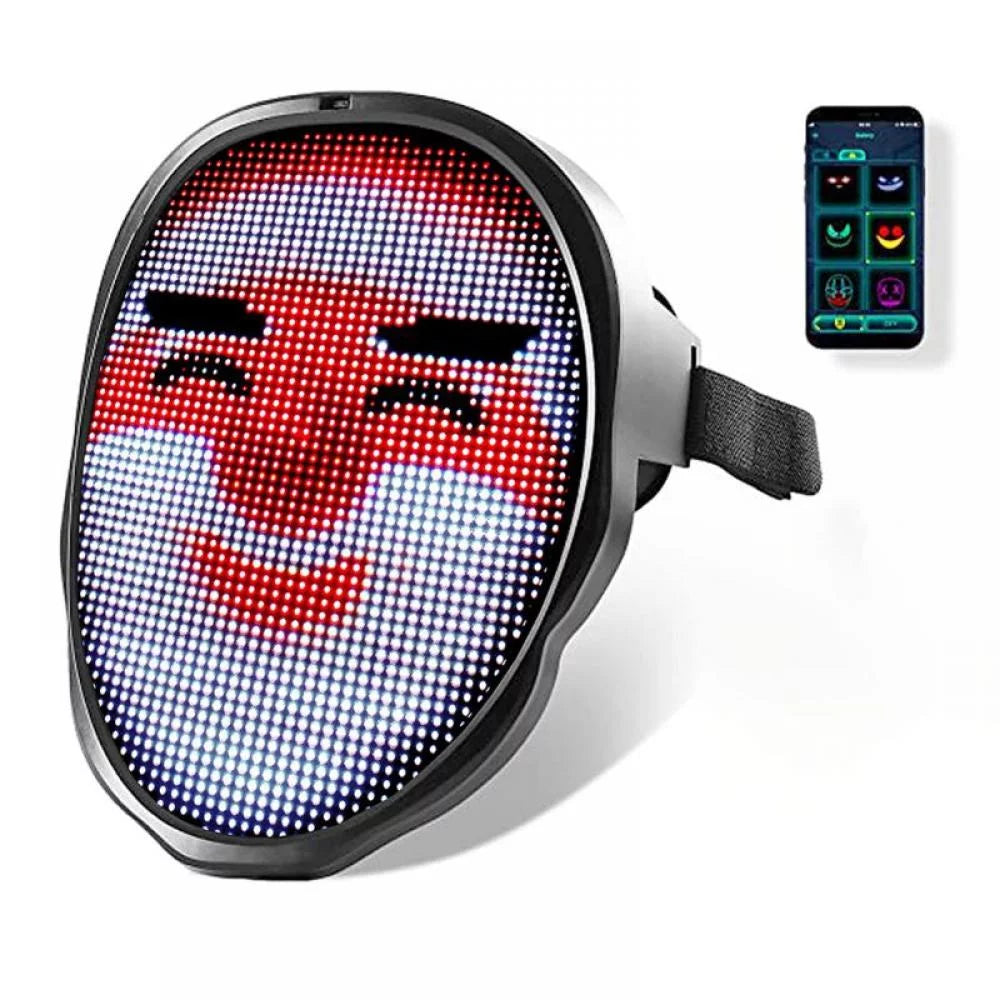 Led Mask with Bluetooth App Controlled, Customizable Shining Mask, LED Lighted Face Transforming Mask