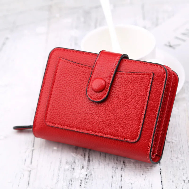 Women Wallets 2024 New Luxury Brand Red Black Small Mini Coin Purse Hasp Card Holder Lady Wallet Zipper Female Leather Buckle